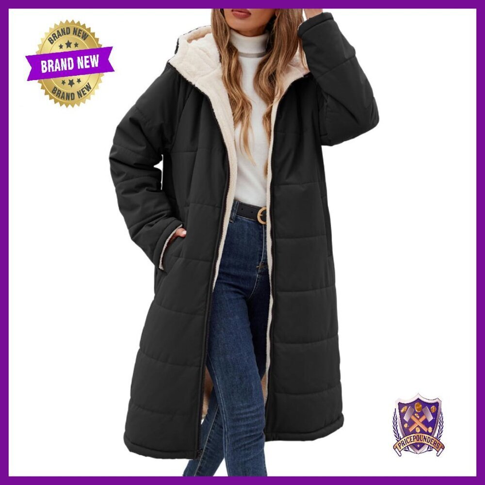 Women's Long Puffer Jacket Sherpa Fleece Lined Oversized Hooded Parka
